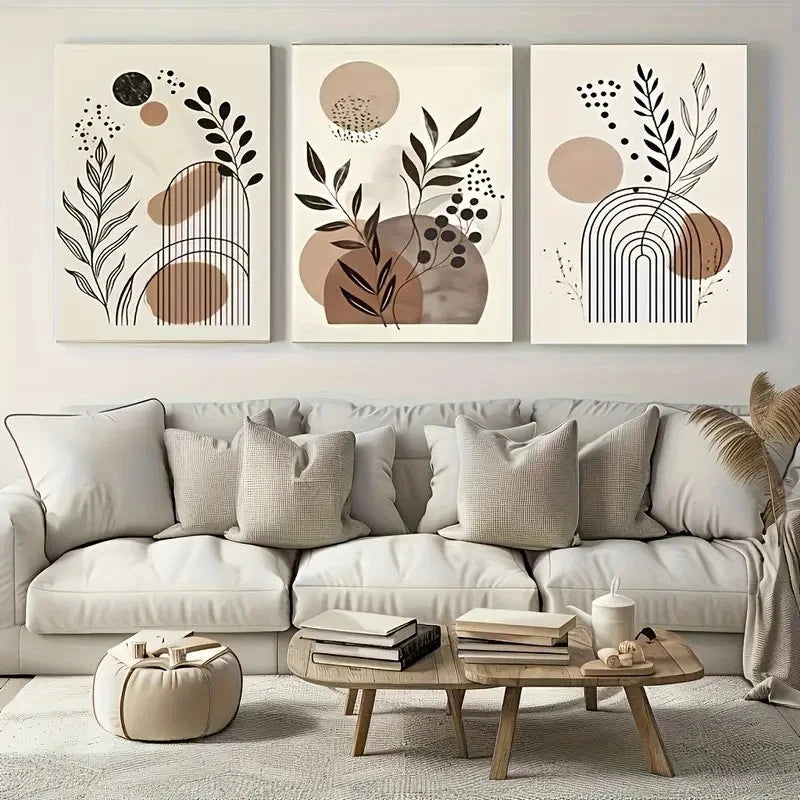3pcs Bohemian Style Line Art Plant Print Metal Print Ready to Hang Art
