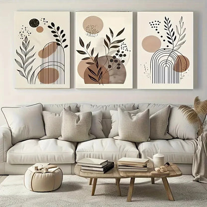 3pcs Bohemian Style Line Art Plant Print Metal Print Ready to Hang Art