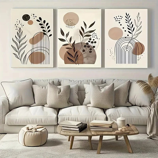 3pcs Bohemian Style Line Art Plant Print Metal Print Ready to Hang Art