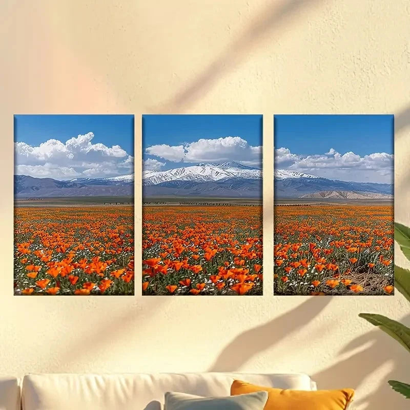 3pcs Charming blue sky and sea of flowers Wall Art Set Canvas Framed 60x90cm - High Quality Print 100% Australian Made Wall Canvas Ready to Hang - Bella Home Decor