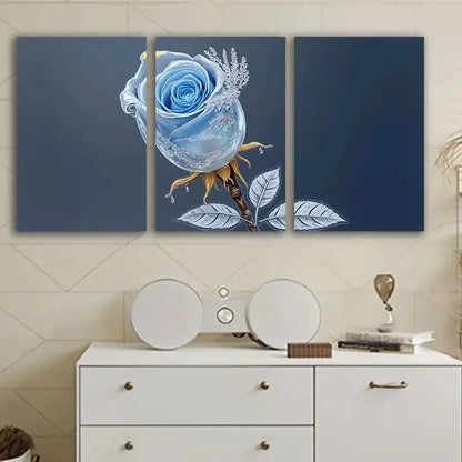 3pcs Blue Rose With Water Droplets Wall Art Set Canvas Framed 60x90cm - High Quality Print 100% Australian Made Wall Canvas Ready to Hang - Bella Home Decor