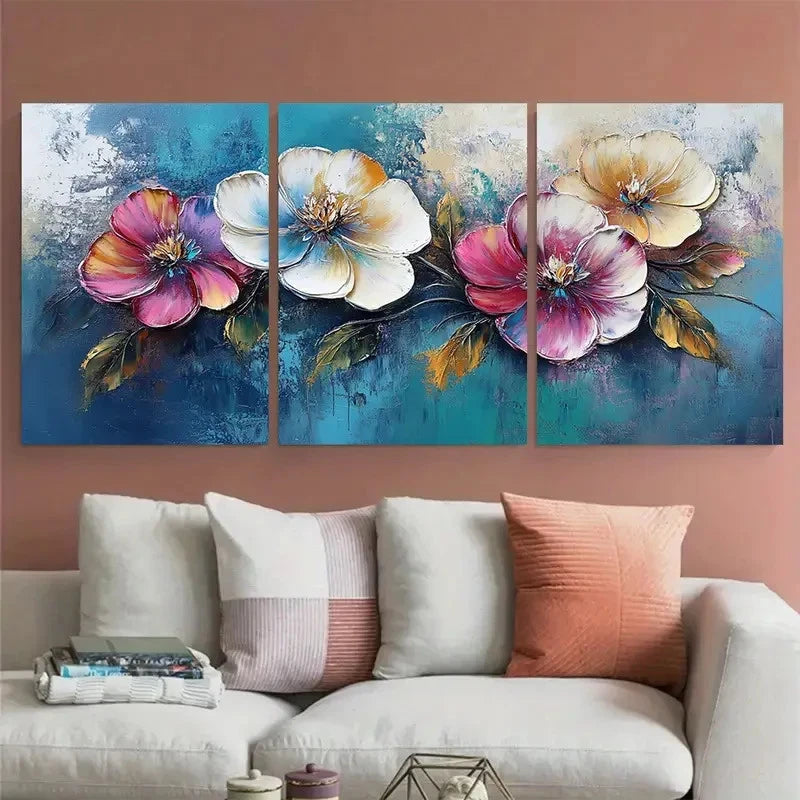 3pcs Modern Abstract Floral Impasto Illustration Wall Art Set Canvas Framed 40x60cm - High Quality Print 100% Australian Made Wall Canvas Ready to Hang