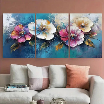 3pcs Modern Abstract Floral Impasto Illustration Wall Art Set Canvas Framed 40x60cm - High Quality Print 100% Australian Made Wall Canvas Ready to Hang