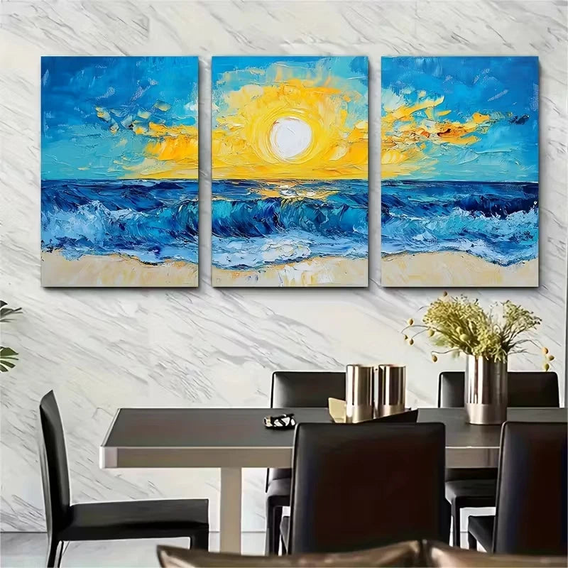 3pcs Abstract Coastal Beach Metal Print Ready to Hang Art - Bella Home Decor