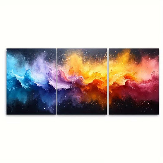3pcs Colorful Pastel Paint Splash Abstract Metal Print Ready to Hang Art