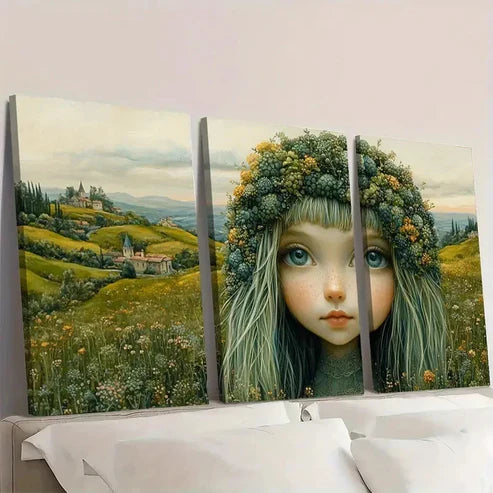 3pcs Topiary Girl D Wall Art Set Canvas Unframed - High Quality Print 100% Australian Made Wall Canvas - Bella Home Decor