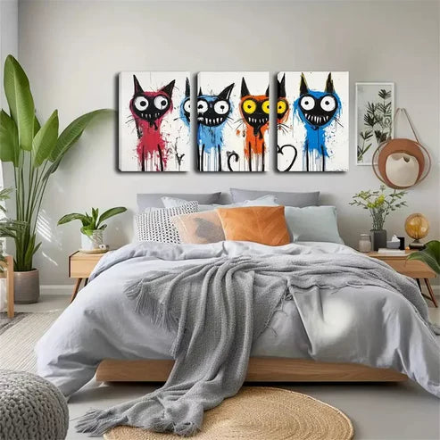 3pcs Four Dogs In Comic Style Wall Art Set Wall Art Canvas Unframed - High Quality Print 100% Australian Made Wall Canvas - Bella Home Decor