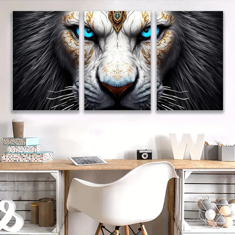 3pcs Abstract White Lion Painting    Wall Art Set Canvas Framed 50x70cm - High Quality Print 100% Australian Made Wall Canvas Ready to Hang - Bella Home Decor