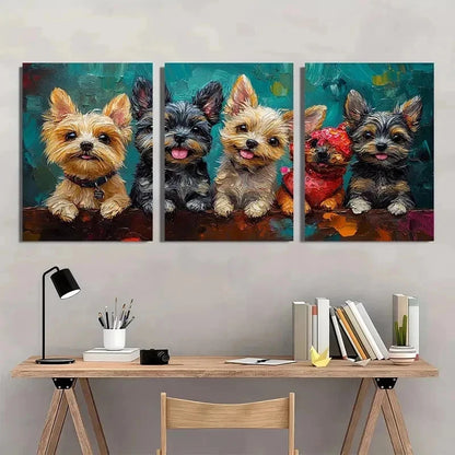3pcs Happy Hour Fine Dogs Cute Perfect Wall Art Set Canvas Framed 50x70cm - High Quality Print 100% Australian Made Wall Canvas Ready to Hang - Bella Home Decor