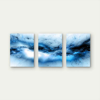 3pcs Frozen Glaciers in Electric Blue Wall Art Set Canvas Framed 50x70cm - High Quality Print 100% Australian Made Wall Canvas Ready to Hang