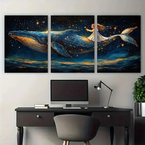 3pcs Starry Whale Daughter Fantasy Wall Art Canvas Unframed – High Quality Print 100% Australian Made Wall Canvas
