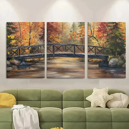 3pcs Autumn Forest River Scene Landscape Metal Print Ready to Hang Art - Bella Home Decor