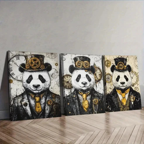 3pcs Cyberpunk panda Wall Art Set Canvas Unframed - High Quality Print 100% Australian Made Wall Canvas - Bella Home Decor