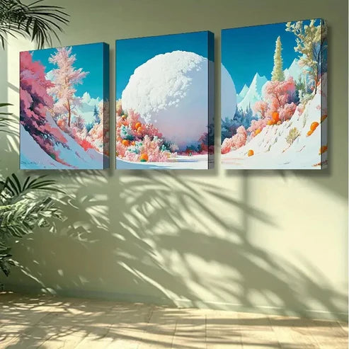 3pcs Snowball, Fruit Art Painting Wall Art Set Canvas Unframed - High Quality Print 100% Australian Made Wall Canvas