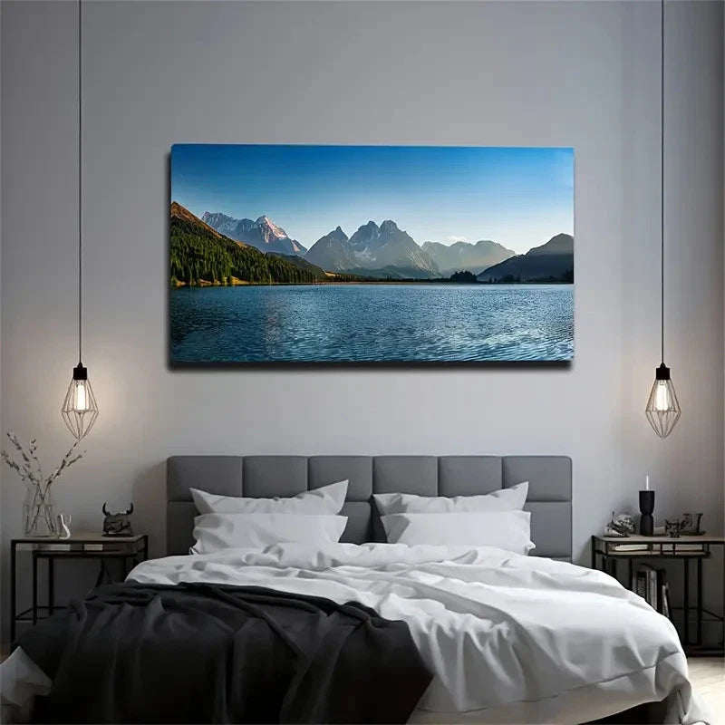 Mountain Lake Landscape Wall Art Canvas Office Home Room Framed 120x60cm