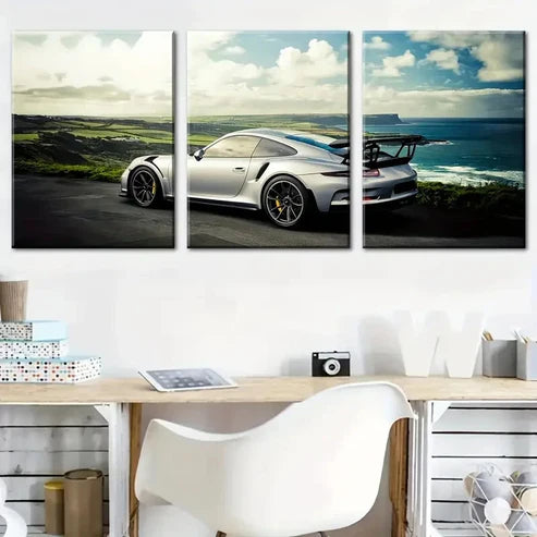 3pcs Sports Cars And Vehicles In Sunny Wall Art Set Canvas Unframed - High Quality Print 100% Australian Made Wall Canvas