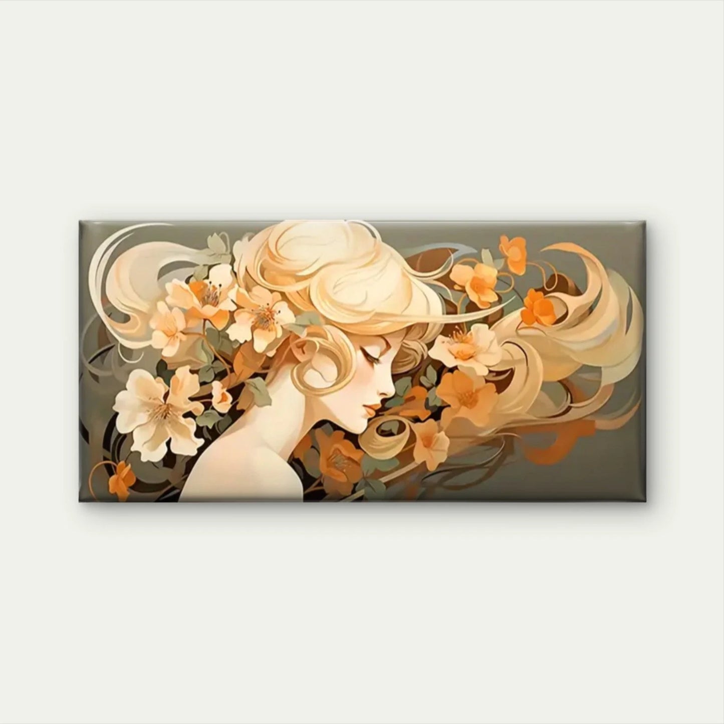 Woman Flowers Abstract Wall Art Canvas Office Home Room Framed 120x60cm