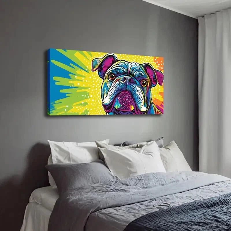Vibrant Watercolor Bulldog Wall Art Canvas Office Home Room Framed 120x60cm - Bella Home Decor