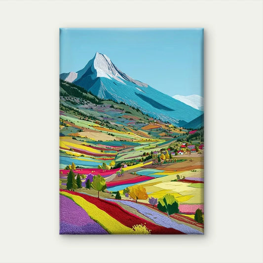Colorful Fields, Snow-Capped Peaks 60x90cm Metal Print Ready to Hang