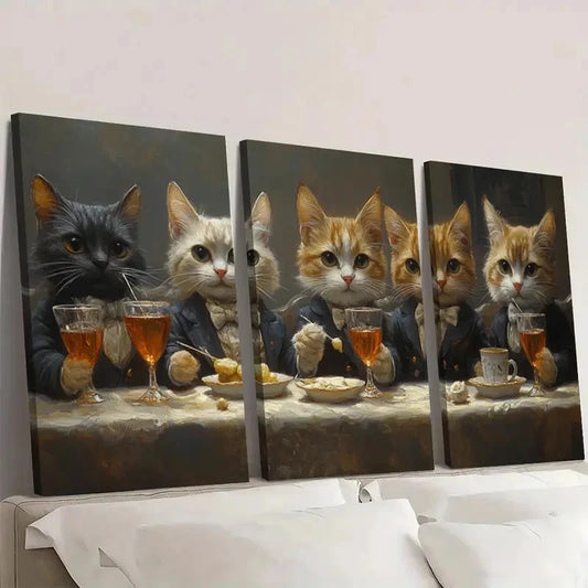 3pcs Whimsical Cat Giclee Art Prints CG Wall Art Set Canvas Framed 40x60cm - High Quality Print 100% Australian Made Wall Canvas Ready to Hang