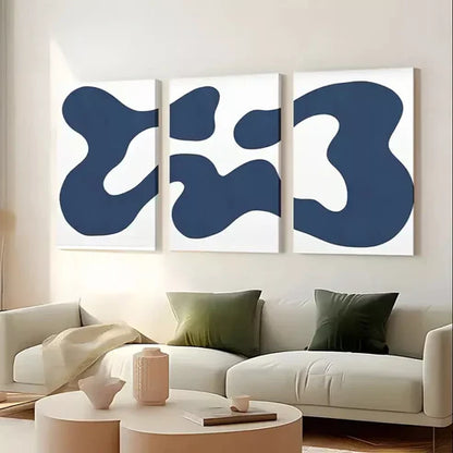 3pcs Navy Blue Abstract Contemporary Modern Shapes Art Wall Art Set Canvas Unframed - High Quality Print 100% Australian Made Wall Canvas