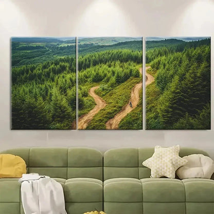 3pcs Vibrant Green Forest Trail Scenery Metal Print Ready to Hang Art - Bella Home Decor