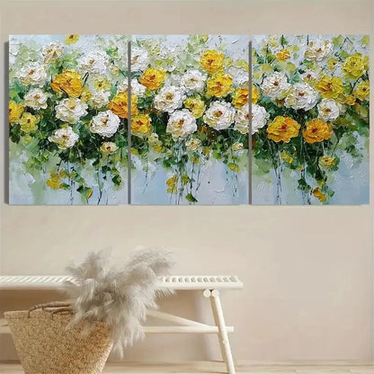3pcs Peony Yellow and White Floral Impressionist Wall Art Set Canvas Framed 60x90cm - High Quality Print 100% Australian Made Wall Canvas Ready to Hang