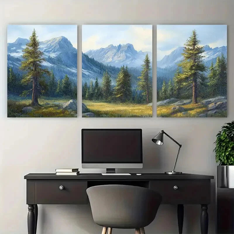3pcs Yosemite Mountain Pine Trees Landscape Metal Print Ready to Hang Art - Bella Home Decor