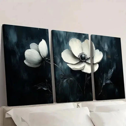 3pcs Elegant Black and White Floral S Wall Art Set Canvas Unframed - High Quality Print 100% Australian Made Wall Canvas