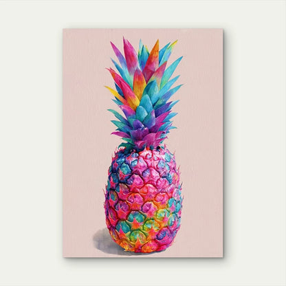 Colorful Watercolor Pineapple, Abstract Metal Print Ready to Hang
