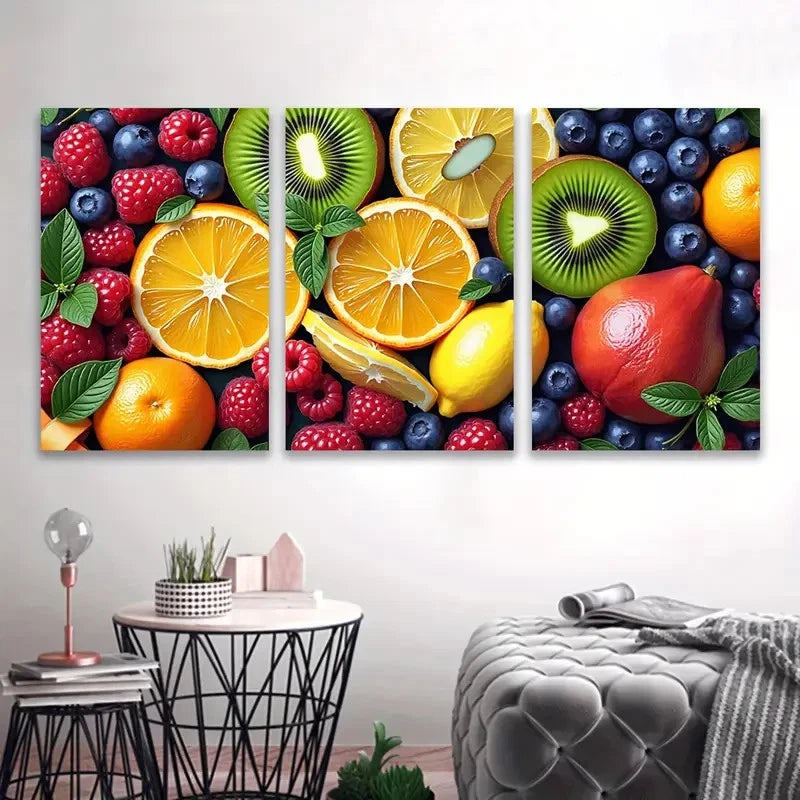 3pcs Vibrant Fruit Triptych Wall Art Set Canvas Framed 40x60cm - High Quality Print 100% Australian Made Wall Canvas Ready to Hang