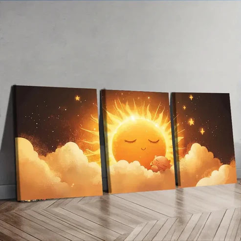 3pcs Whimsical Sun Nature Beauty Sun Shine Wall Art Set Canvas Unframed - High Quality Print 100% Australian Made Wall Canvas