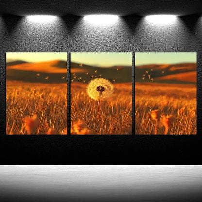 3pcs Vibrant Dandelions in the Fields Design Metal Print Ready to Hang Art - Bella Home Decor