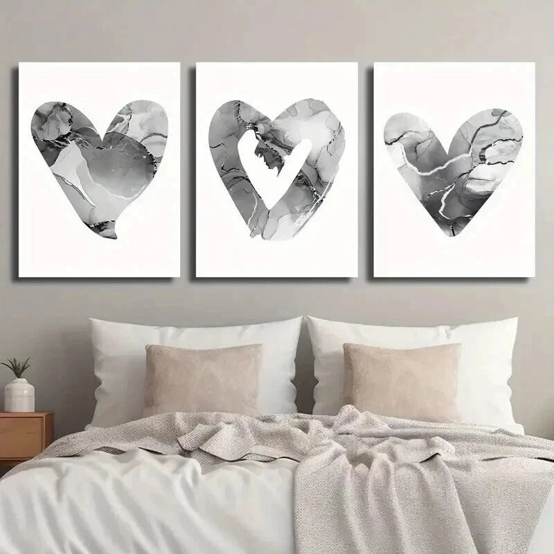 3pcs Elegant Marble Heart Modern Décor Perfect Wall Art Set Canvas Framed 50x70cm - High Quality Print 100% Australian Made Wall Canvas Ready to Hang - Bella Home Decor