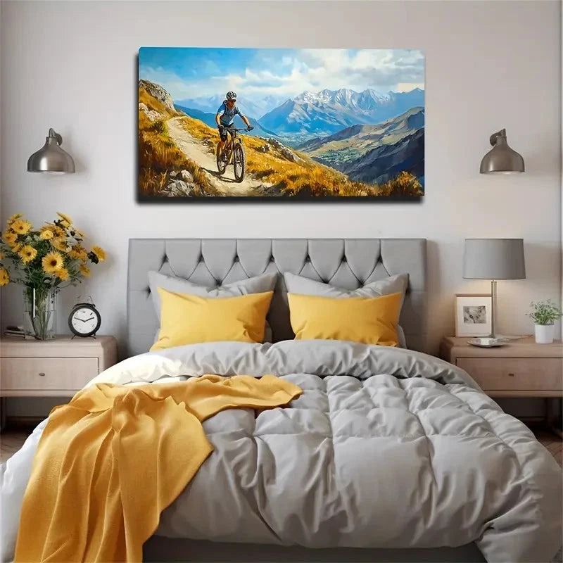 Ride A Bike Across The Hill Wall Art Canvas Office Home Room Framed 120x60cm
