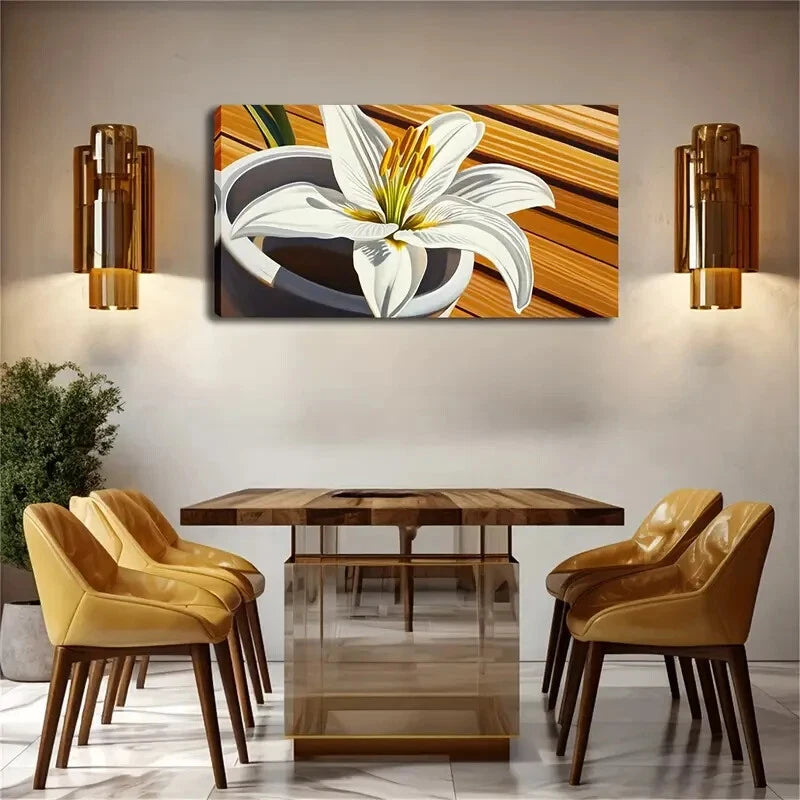 Blooming Lilies Gray-White Wall Art Canvas Office Home Room Framed 120x60cm - Bella Home Decor