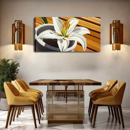 Blooming Lilies Gray-White Wall Art Canvas Office Home Room Framed 120x60cm - Bella Home Decor