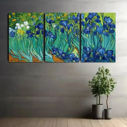 3pcs Field of Blue Irises in Full Bloom Painting Metal Print Ready to Hang Art - Bella Home Decor
