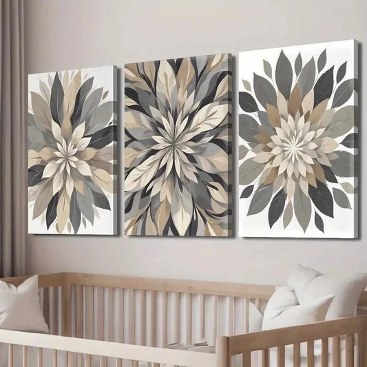 3pcs Beige Botanical Flowers Decor Wall Art Set Canvas Framed 60x90cm - High Quality Print 100% Australian Made Wall Canvas Ready to Hang