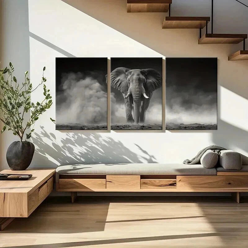 3pcs Majestic Elephant Stormy Sky Dramatic Wall Art Set Canvas Framed 60x90cm - High Quality Print 100% Australian Made Wall Canvas Ready to Hang - Bella Home Decor