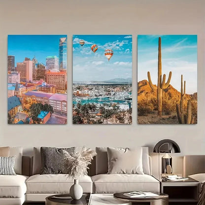 3pcs Vibrant Oklahoma Travel & Street Scene Metal Print Ready to Hang Art