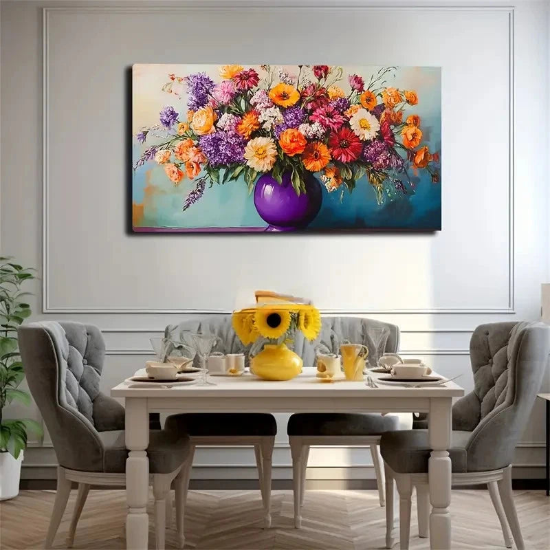 Vibrant Purple Vase & Lush Flow Wall Art Canvas Office Home Room Framed 120x60cm