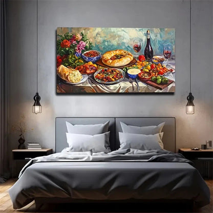 Sumptuous Meals Suitable Wall Art Canvas Office Home Room Framed 120x60cm