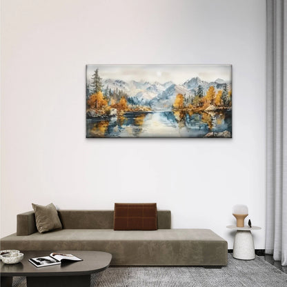 Mountain Lake Mountain Trees Wall Art Canvas Office Home Room Framed 120x60cm - Bella Home Decor