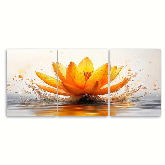 3pcs Abstract Yellow Orange Water Lily Floral Metal Print Ready to Hang Art