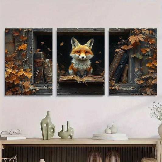 3pcs Fox Gothic Botanical Flowers Dark Forest Metal Print Ready to Hang Art