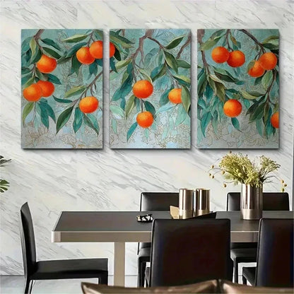 3pcs Vibrant Orange & Green Foliage Perfect Wall Art Set Canvas Framed 50x70cm - High Quality Print 100% Australian Made Wall Canvas Ready to Hang
