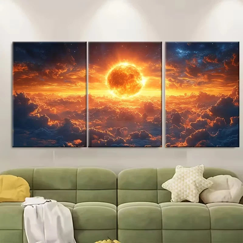 3pcs Sun STAR Planet Earth Metal Print Ready to Hang Art