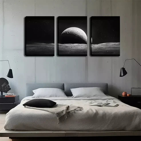 3pcs The Moon In The Universe Wall Art Canvas Unframed - High Quality Print 100% Australian Made Wall Canvas