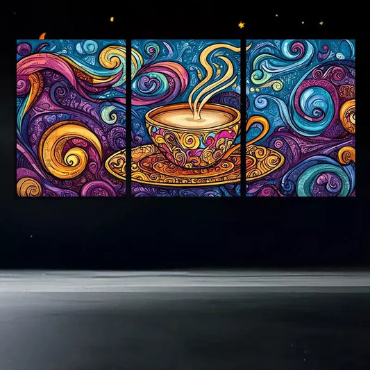 3pcs A Surreal Cup Of Tea Wall Art Set Canvas Framed 50x70cm - High Quality Print 100% Australian Made Wall Canvas Ready to Hang